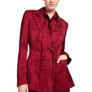 NEW ELIE SAAB jacquard long sleeve blazer in luscious red